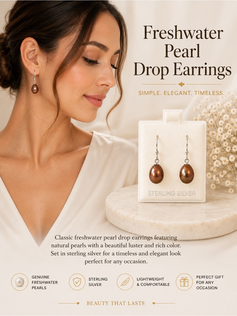 Chocolate Freshwater Pearl Sterling Silver Drop Earrings From Hawaii